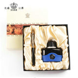 Black and Gold Fountain Pen with a Bottle Ink